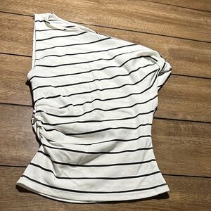 Zara Striped One-Shoulder Women’s Top - White/Black